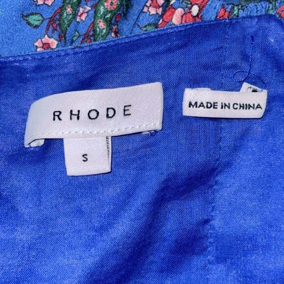 New Rhode Mina Draped Floral-Print Crepe de Chine Mini Dress Blue Small - Picture 11 of 14
